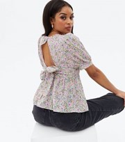 New Look Petite Lilac Ditsy Floral Tie Back Peplum Blouse